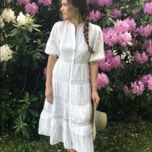 LoveShackFancy x Target Phoebe Button Front Lace Tiered Midi Dress White 18W